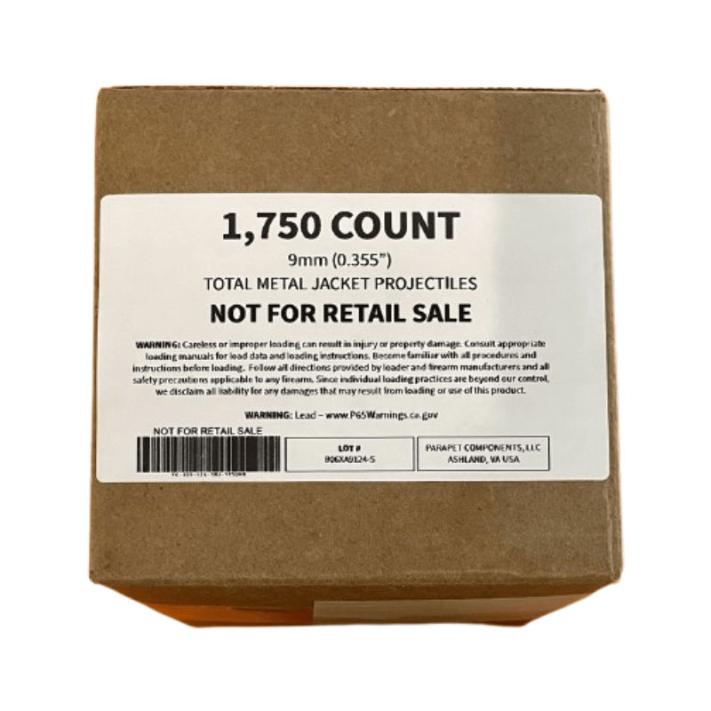 9mm (0.355") 124gr Non-Plated TMJ Projectiles 1,750 Count Box